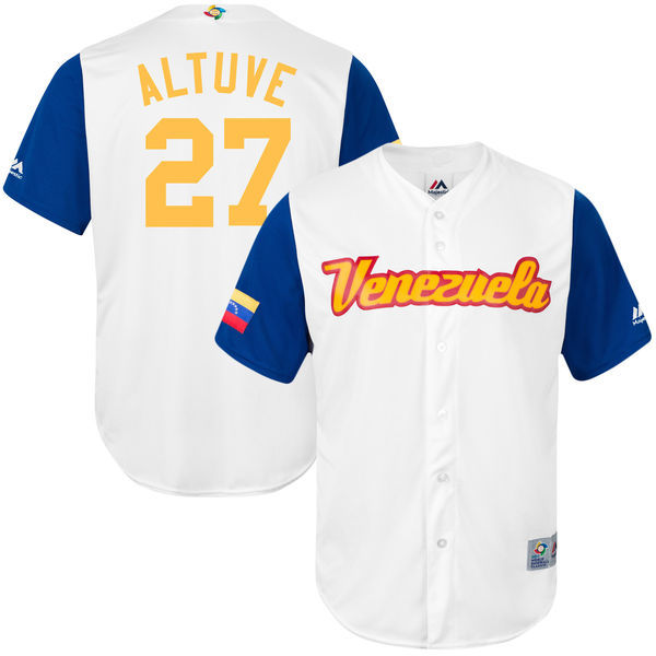 customized Men Venezuela Baseball #27 Jose Altuve Majestic White 2017 World Baseball Classic Replica Jersey->->MLB Jersey